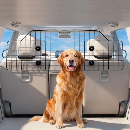 Skylos Dog Guard for Car Boot, Car Dog Guard Adjustable 91–160 cm, Heavy Duty Dog Barrier with Metal Frame & Chew-Resistant Net, Universal Fit for SUV Hatchback Estate, Back Seat & Trunk Divider