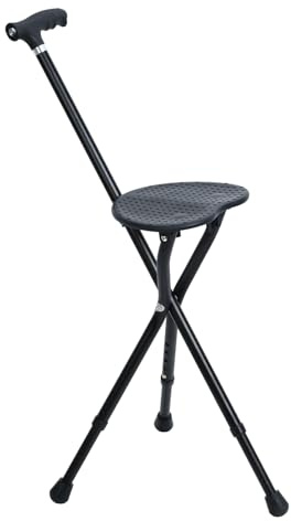 Vikbar käpp med säte och LED-ljus, stegpinne med justerbar höjd för äldre, robust stödstol i aluminiumlegering, stöd 440 LB