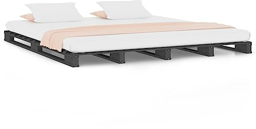 YNGBHFNOP Pallet Bed without Mattress Grey Small Double Solid Wood Modern Platform Bed Frame with Slatted Support for Bedroom Living Room Guest Room, No Box Spring Needed, Easy Assembly, 140 x 190 cm