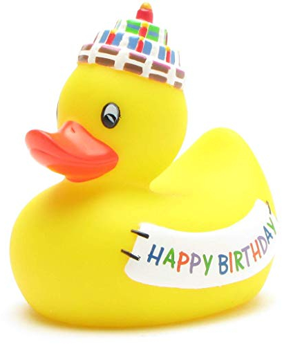 Duckshop, brand_id:28785 Papera Di Gomma Da Bagno Buon Compleanno (Giallo - 8,5X7,5X8 Cm (Confezione Da 1))