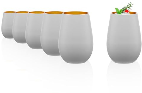 Stölzle Lausitz Wassergläser Elements metallic Weiß/Gold 6er-Set 465 ml – Allroundgläser für Wasser, Saft & Cocktails – Hochwertige Trinkgläser aus Kristallglas – Spülmaschinengeeignet & stoßfest