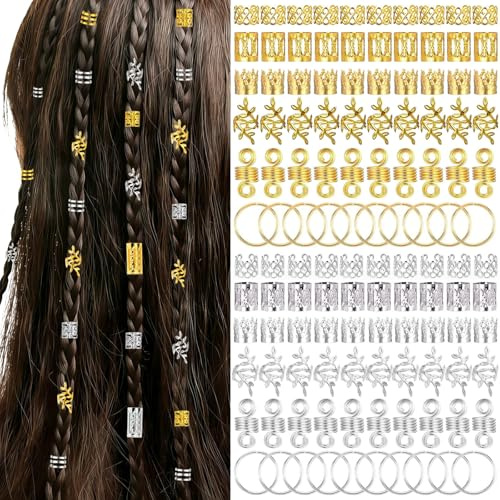 INPION Lot de 240 Bijoux de Cheveux pour Dreadlocks, Bijoux Cheveux Tresse Doré Argent Dreadlocks Métal Pinces à Cheveux en Spirale Bijoux Accessoires de Cheveux pour Dreadlock pour Hommes Femmes