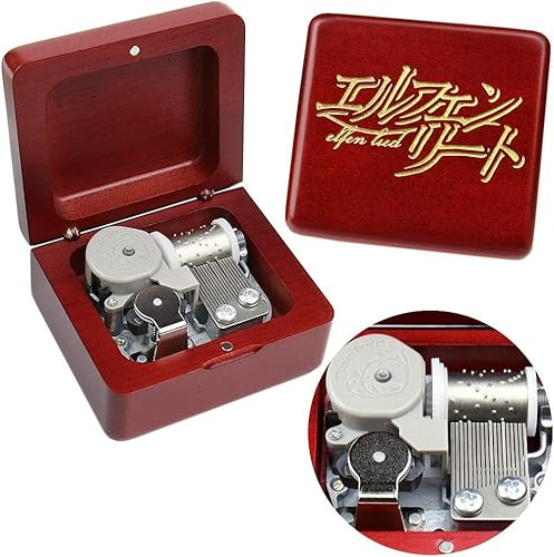 Sinzyo Music Box Vintage Wood Carved Mechanism Musical Boxs Gift For Birthday Valentine's Day Christmas Day(Elfen Lied-Wine red Wood Box)