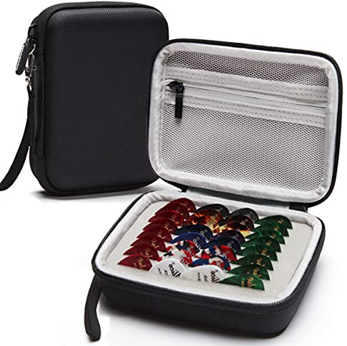 COOZOOM Guitar Pick Holder Case Compatible for Fender, ChromaCast, D'Addario, JIM DUNLOP, Bolopick, UNLP MUSICAL INSTRUMENT Guitar Accessories, All Size Picks Storage Pouch Box-Bag Black