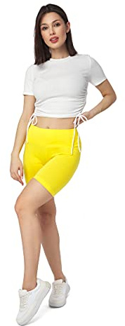 SOFTSAIL Leggings Mujeres Mallas Pantalones Cortos De Ciclista Pantalones De Yoga De Gimnasio Elásticos Transpirables Control De Barriga Cintura Alta Algodón para Damas Que Adelgazan Amarillo 38
