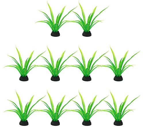 MYSUNBAR Pack of 10 Artificial Aquarium Plants Small Plastic Plants for Aquariums Plastic Landscape Decoration Fish Tank Decoration 10 cm Green