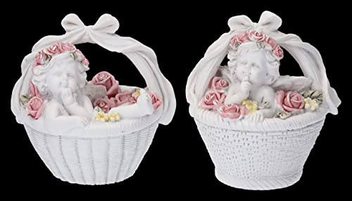 Engel Figuren 2er Set - Putten in Blumenkorb für eine himmlische Atmosphäre | Cherub 8 cm