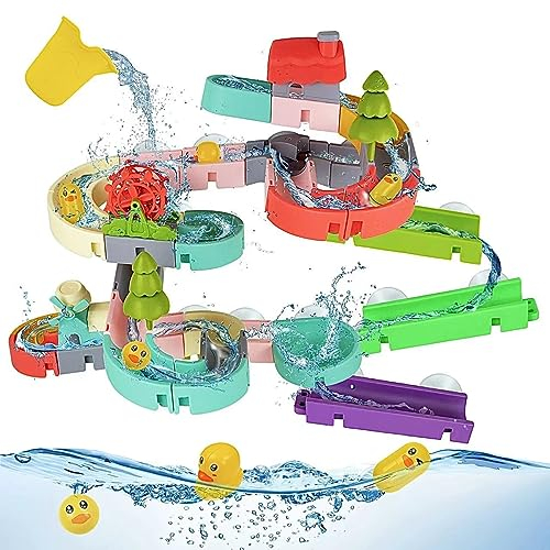 KalaDuck 62 PCS Entenrutsche Badespielzeug, DIY Wasserrutsche Badeschiene Spielzeug für Kinder im Alter von 4-8, Wandbadewanne Spielzeug für Kleinkinder Jungen und Mädchen