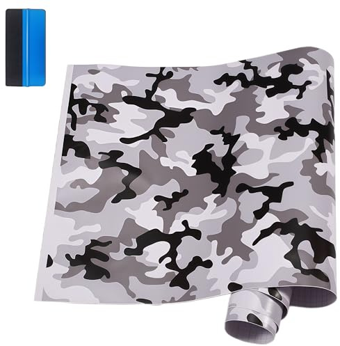 NewL Camo bil vinyl film gör-det-själv självhäftande vit 50 cm x 150 cm | Kamouflagefinish, blekningsbeständig och UV-säker, omplacerbart lim och flexibel töjbar, lämplig för bil, möbler