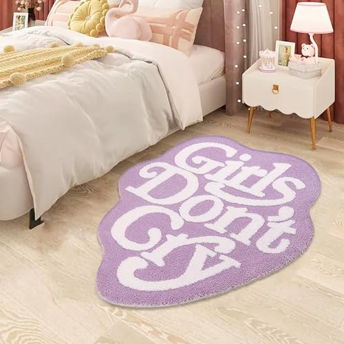 UKELER Lila Kinderzimmerteppiche für Kinderzimmer, Mädchen nicht weinen, 99 x 89 cm, niedlich, saugfähig, Badezimmerteppich, Duschvorleger, rutschfest, weich, zottelig, Teppiche für Schlafzimmer,