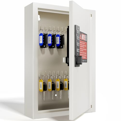 Grimtron Elektronischer Schlüsselschrank Zahlencode für 40 Schlüssel - Wandmontage Schlüsselbox Beige - Privat/Öffentlich/Anti-Peep Modus - Ideales Muttertagsgeschenk