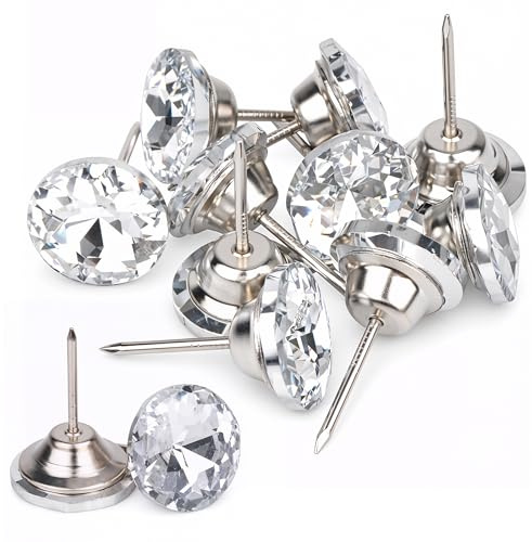 Trimming Shop 18mm Crystal Head Upholstery Nails, Rhinestone Upholstery Tacks for Furniture, Diamond Crystal Tufting Buttons for Headboards, Sofas, Dining Chairs, 50pcs