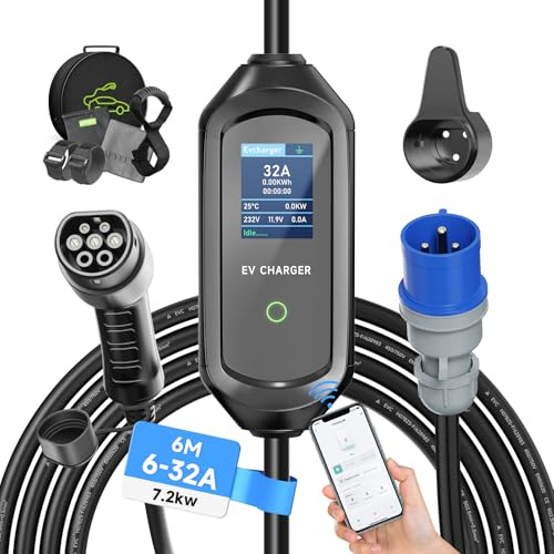 AFYEEV 7.2kW Type 2 Charging Cable, 6/8/10/13/16/20/24/32A Adjustable Current, Charging Cable Electric car Type 2, EV Charger with Bag, 6M