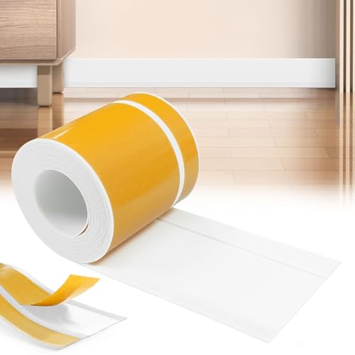 YushengTai PVC-Golvlister, Självhäftande Mjuk golvlister, Mjuk PVC-Lister, Självhäftande Golvlister, Lämplig för Badrum Och Kök (60 mm x 20 mm x 5 m, Vit)
