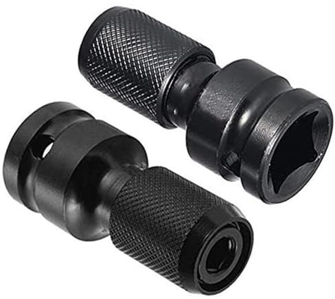 2 PCS 1/2 inch Square Drive to 1/4 inch Hex Shank Socket Adapter,Durable Impact Adaptor,Black Quick Release Chuck Converter for Impact Ratchet Wrench Screwdriver Bit (Black)