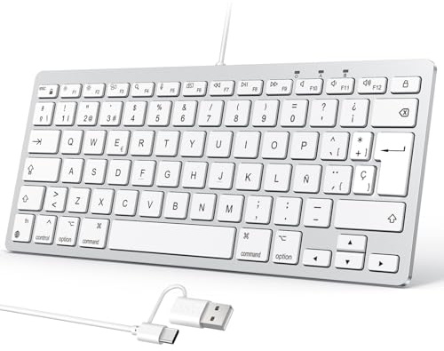 OMOTON Teclado con Cable para Mac, Teclado con conexión Dual (Type C/USB), Teclas silenciosas y conexión Estable, Compatible con Mac, iMac, Mac Mini