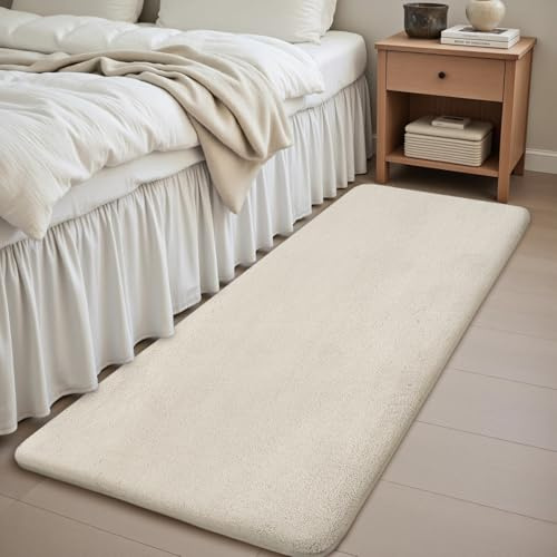 Treeboy Rugs Living Room 80x150cm,Cream Shaggy Fluffy Rug,Short Pile Soft Runner Rugs,Anti-Slip Washable Area Rug for Bedroom,Modern Floor Carpets for Kids Living Room Hallway Entryway