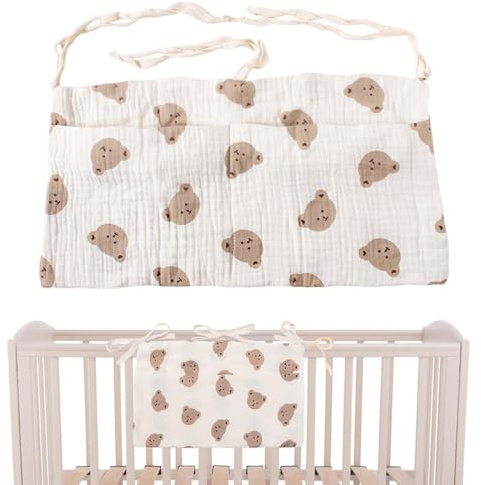 UIEXAY Organizador Cuna, Bolsas De Almacenamiento Colgantes Para Cama De Bebé, Bolso Para Pañales, Juguetes Y Ropa Diseño De Cabeza De Oso