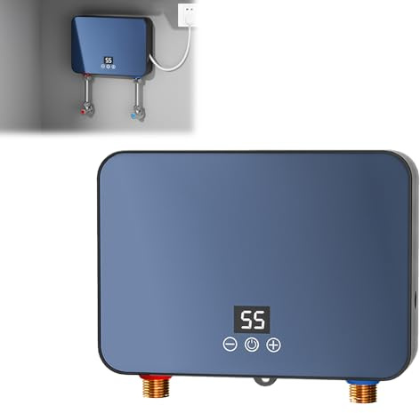 Elektrischer Durchlauferhitzer, 6000W Mini Instant Elektro Wassererhitzer, Warmwasserbereiter mit LED Temperaturanzeige, Durchlauferhitzer für Küche, Badezimmer, 30-55°C Temperaturregelung