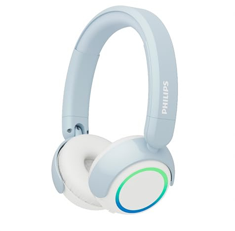 Philips TAK4200BL 4200-serien On-ear trådlösa vikbara barnhörlurar, volymbegränsning, ljuddelning, 3,5 mm och USB-C-kabel ingår – Vit | Volymbegränsad, ljuddelning, USB-C-kabel ingår – blå
