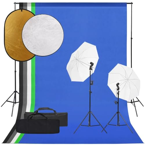 Fotostudioset med belysning, bakgrund, reflektor, 5 500 K dagsljuslampor, aluminiumstativ justerbar höjd 78–230 cm, 5 färgade bakgrunder, 5-i-1 reflektor