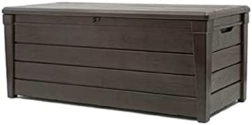 Keter Brightwood - Contenitore per Cuscini, capienza 454 Litri, Impermeabile, Effetto Legno, per 2 Adulti (Max. 300 kg), 145 x 69,7 x 60,3 cm, cassettiera Multiuso
