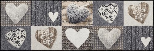 Salonloewe Fußmatte waschbar Alpenglück Herzen 60x180 cm Wohn-Teppich Flur-Läufer grau-beige Landhaus-Stil rutschfest