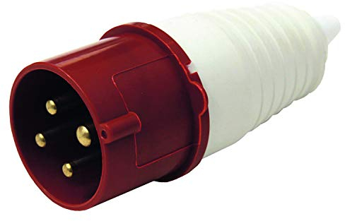 Electraline 80857 CEE-Stecker - 3 polig + 1 Erdungsstift, geeignet für Wohnmobile, Camping, Caravan, Boot, Baustelle - 32A - max. 380V - Rot