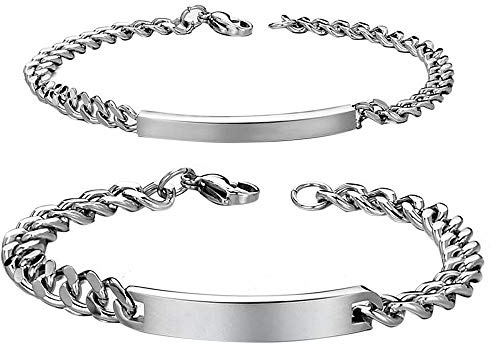 Cupimatch 2 Pcs Pulseras Pareja Acero Inoxidable Diseño Simple Joyería de Moda Regalo San Valentín Cumpleaños Hombre Mujer (Pulseras-A)