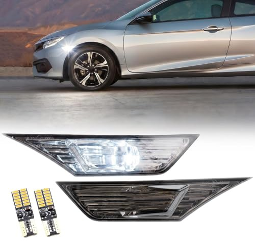 NSLUMO Indicatore di direzione laterale a LED con lente fumé Indicatore di direzione con lampadina a LED compatibile con Ho.nda Civic Sedan Coupe Hatchback 2016-2021