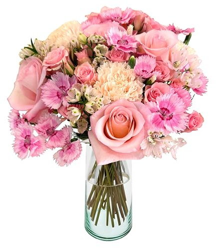 Buttercream with Vase | Pink, Peach Arrangement by Arabella Bouquets | Fresh Flowers for Delivery, Gift for Birthday, Congratulations, Anniversary, Mother's Day