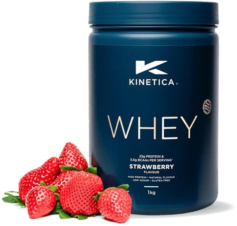 Kinetica Sports Whey Protein Powder - Strawberry, 2.27 Kg, 76 Servings | 23g Protein, 5.5g BCAA Amino Acid & 4.32g Glutamine | Recovery Shake for Optimum Nutrition | WADA & Informed Sport Approved
