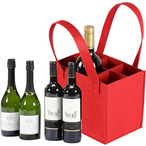 DXIA Bolsa de Vino de Fieltro Gruesa protable con asa, Reutilizable Lavable con Divisor extraíble Independiente, 6 Botellas, champán, Bolsa de Almacenamiento, para Viaje, cumpleaños, Fiesta, Regalo