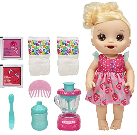 Baby Alive Magical Mixer Baby Doll, Strawberry Shake, Doll with Toy Blender, Baby Doll Set for Kids 3 and Up, Blonde Hair