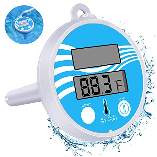 Floating Digital Solar Pool Thermometer with String for Outdoor and Indoor Pools and Spa
