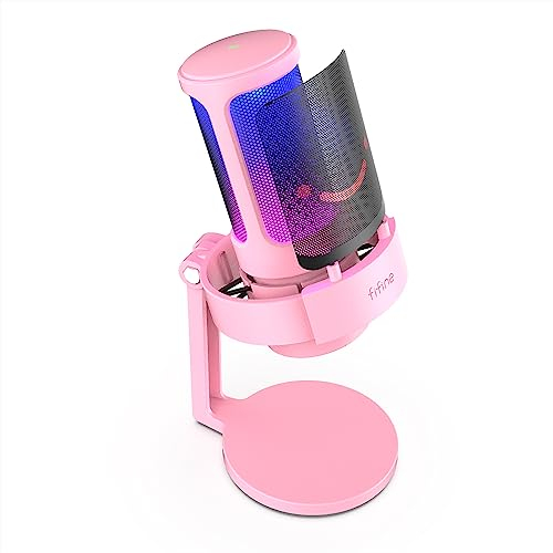 FIFINE USB Microfono per PC Gaming PS4 PS5, RGB Microfono a Condensatore per Streaming, Podcasts, con Controllo RGB, Tocco Muto, Jack per Cuffie e Filtro Anti-Pop