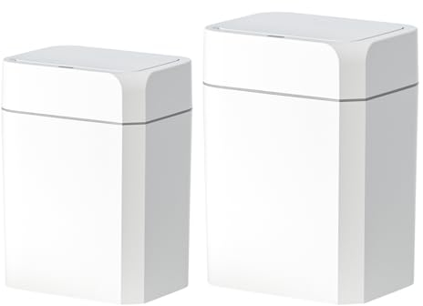 ELPHECO Bathroom Trash Can with Lid 2 Pack Motion Sensor Slim Garbage Can Waterproof Smart Small Trash Bin for Bathroom, Kitchen, Office, Bedroom, Living Room, Toilet (White, 3.5 + 4.5 Gallon)