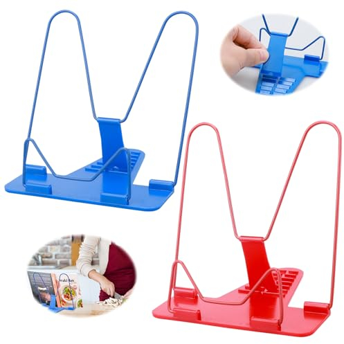 2 Stück Buchhalter Leseständer Kinder Buch Halterung 7 Winkel Verstellbar Buchständer Kinder Tragbar Kochbuchhalter Buchstütze Kinder für Lesen Küche Bibliothek und Büro(Rot und Blau)