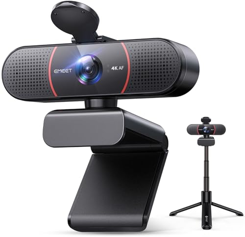 eMeet Webcam C960 4K Kit, Webcam Ultra HD avec Capuchon d'objectif et Deux Microphones, Mise au Point Automatique PDAF, Caméra de Streaming 73°, Caméra 4K avec Support