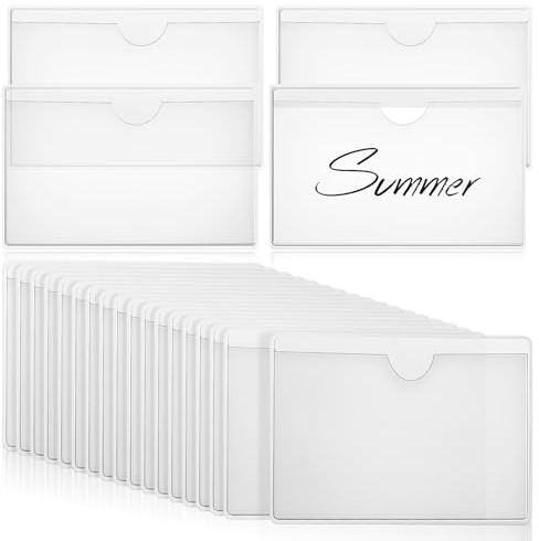 VILLCASE 36 Stück Etikettenhalter Selbstklebend, 10x6cm Transparent Selbstklebend Visitenkarten Taschen, Visitenkartenhüllen PVC Etiketten Selbstklebend Beschriftungsfenster mit Öffnung Oben