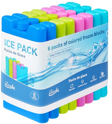 ilauke 8 Kühlakkus Kühltasche, 200ML Kühlakkus für Kühltasche Lange Lühlung, Kühl-Akku für die Brotdose in 4 Farben für Lunch, Kühltasche und Kühlbox, Kuchenbehälter, 160 x 90 x 21 mm