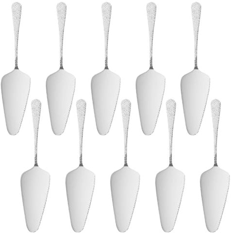 Ymeibe Stainless Steel Cake Server Pack of 10 Hammered Pie Holder Transfer Triangular Spade Spatula Serrated Edge for Pizza Cake Baking Safe in Dishwasher (Silver)