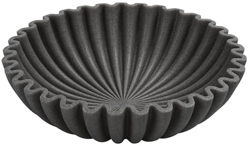 YMXYJM Large Decorative Bowl, Modern Handicraft Bowls for Home Decor, Decorative Fruit Bowl for Kitchen, Ruffle Bowl Decor, Stylish Key bowl for Entry Table, Artificial Stone Black