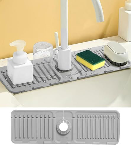 Alfombrilla de Silicona para Grifo, Pendiente de 5° Alfombrilla Silicona Fregadero, Protector Salpicaduras Grifo, Tapete Fregadero Draining Mat, Protección contra Tapete Grifo Cocina, Fregadero y Baño