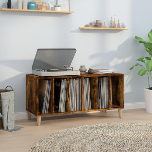 Tidyard Skivskåp rökt ek 100 x 38 x 48 cm konstruerat trä, förvaringsskåp med fack, CD- och DVD-hylla, sidoskåp för vardagsrum, sovrum, kontor