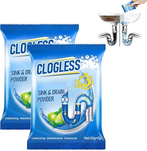 Clogless Quick Sink and Drain Powder, Drain Blockage Sink Cleaner, Kitchen Pipe Dredging for Quick Cleaning Pipe Dredge (2Pcs)