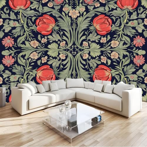 Fotomurales Papel pintado 200 x 140 cm Arte Papel tapiz Patrón Floral Retro, Moderna Decoración Tejido no Tejido Decoración De Pared Sala CuArteo, Multicolor Mural
