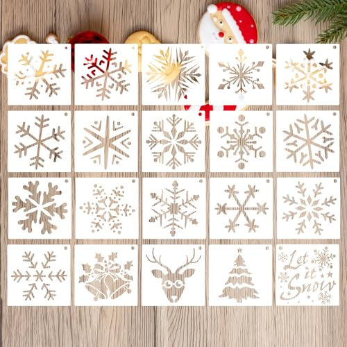 20 unidades de spray de nieve para ventana, spray de nieve para ventana, plantilla de plástico para colorear 15 x 15 cm, plantilla de copo de nieve, plantilla de árbol de Navidad