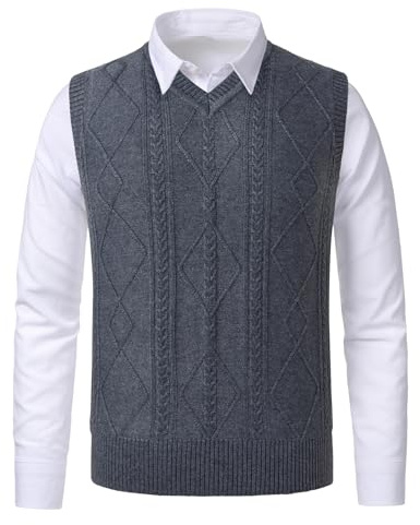 Beryielite Gilet tricoté pour Homme à Motif Argyle Encolure en V Classique Gilet tricoté sans Manches