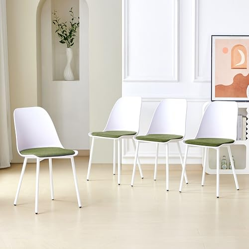 JaHECOME Outdoor White Plastic Dining Chairs Set of 4 Modern Waterproof Fabric Kitchen Patio Cafe Bistro Metal Legs Lounge Chairs(4,Green)